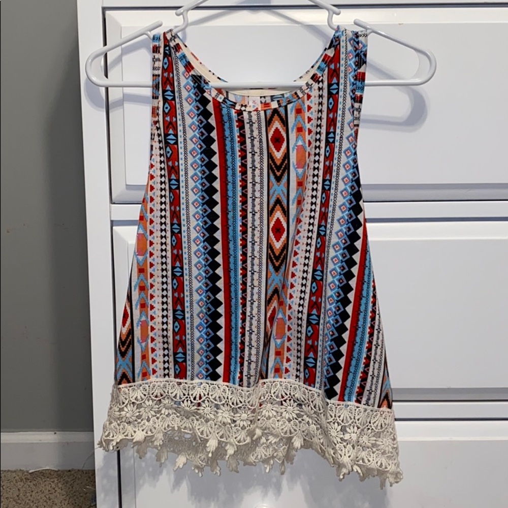 Aztec Print Cropped Tank Top